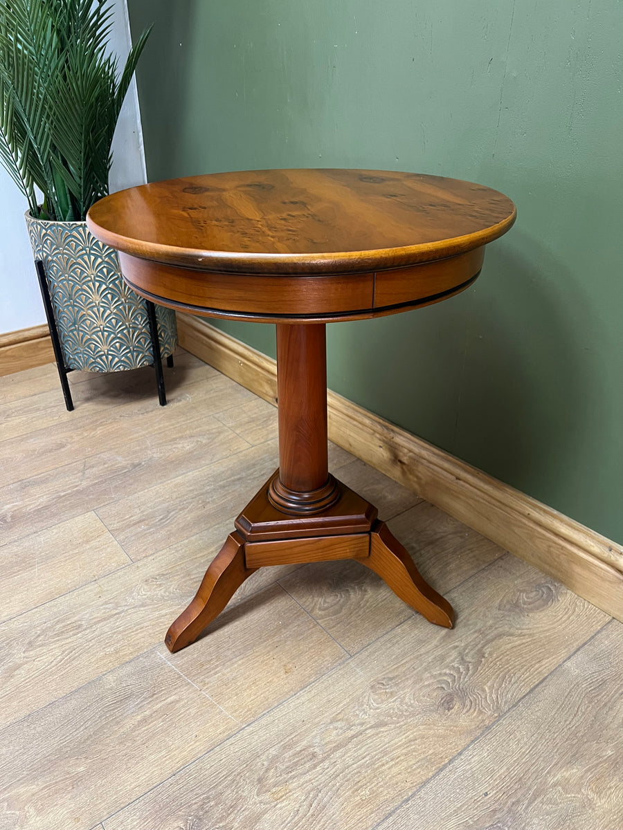 Pedestal Yew Wood Round Side Table (SKU62)