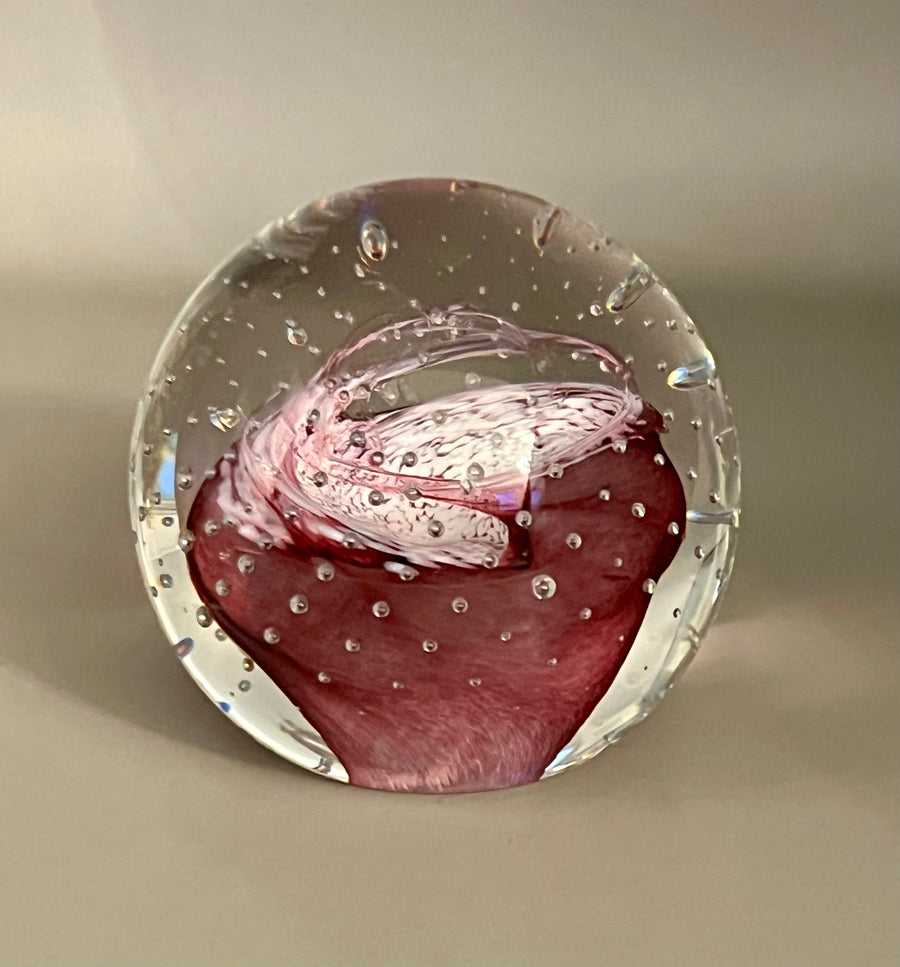 Vintage Signed Caithness Glass Paperweight Pink / White (SKU659)