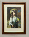 Wood Framed Girl With Wild Flowers (SKU426)