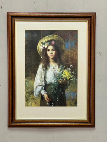 Wood Framed Girl With Wild Flowers (SKU426)