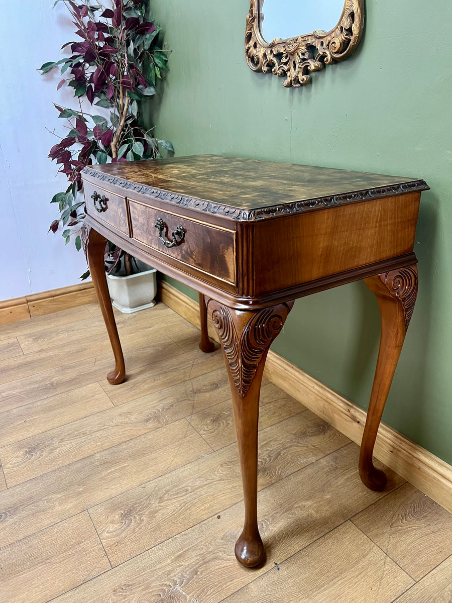 Vintage Burr Walnut Console Table With 2 Drawers (SKU247)