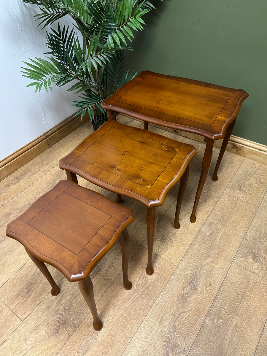 Vintage Yew Wood Nest of 3 Tables (SKU87)