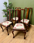 Set of 4 Queen Anne Style Slat Back Dining Chairs (SKU31)