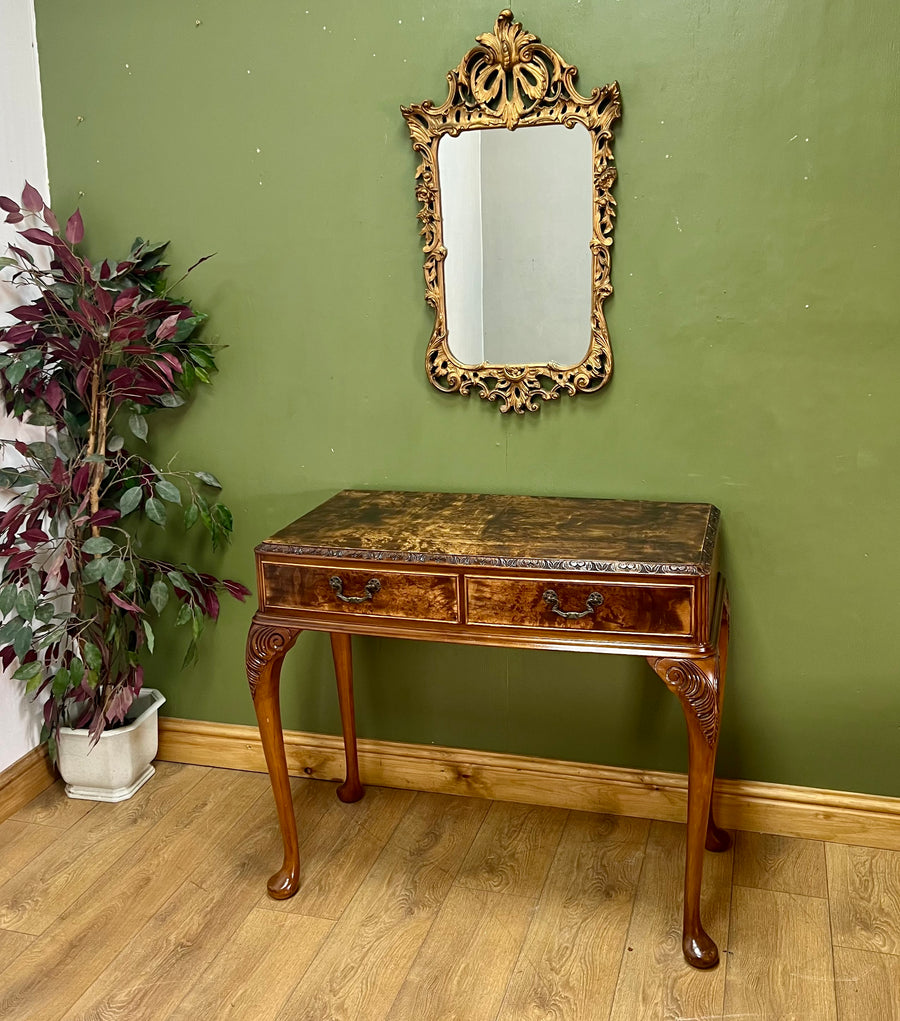 Vintage Burr Walnut Console Table With 2 Drawers (SKU247)