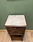 Antique French Nightstand Carved Oak Marble Top (SKU168)