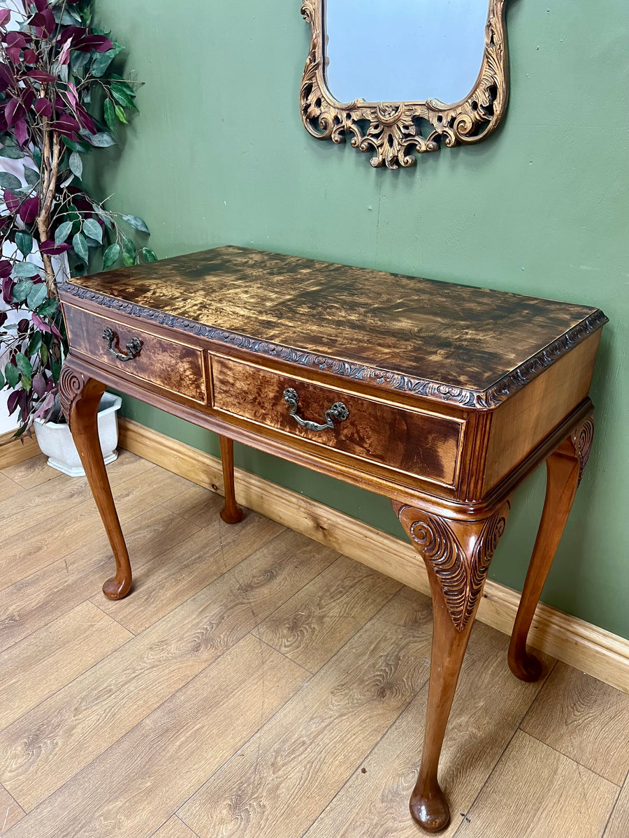 Vintage Burr Walnut Console Table With 2 Drawers (SKU247)