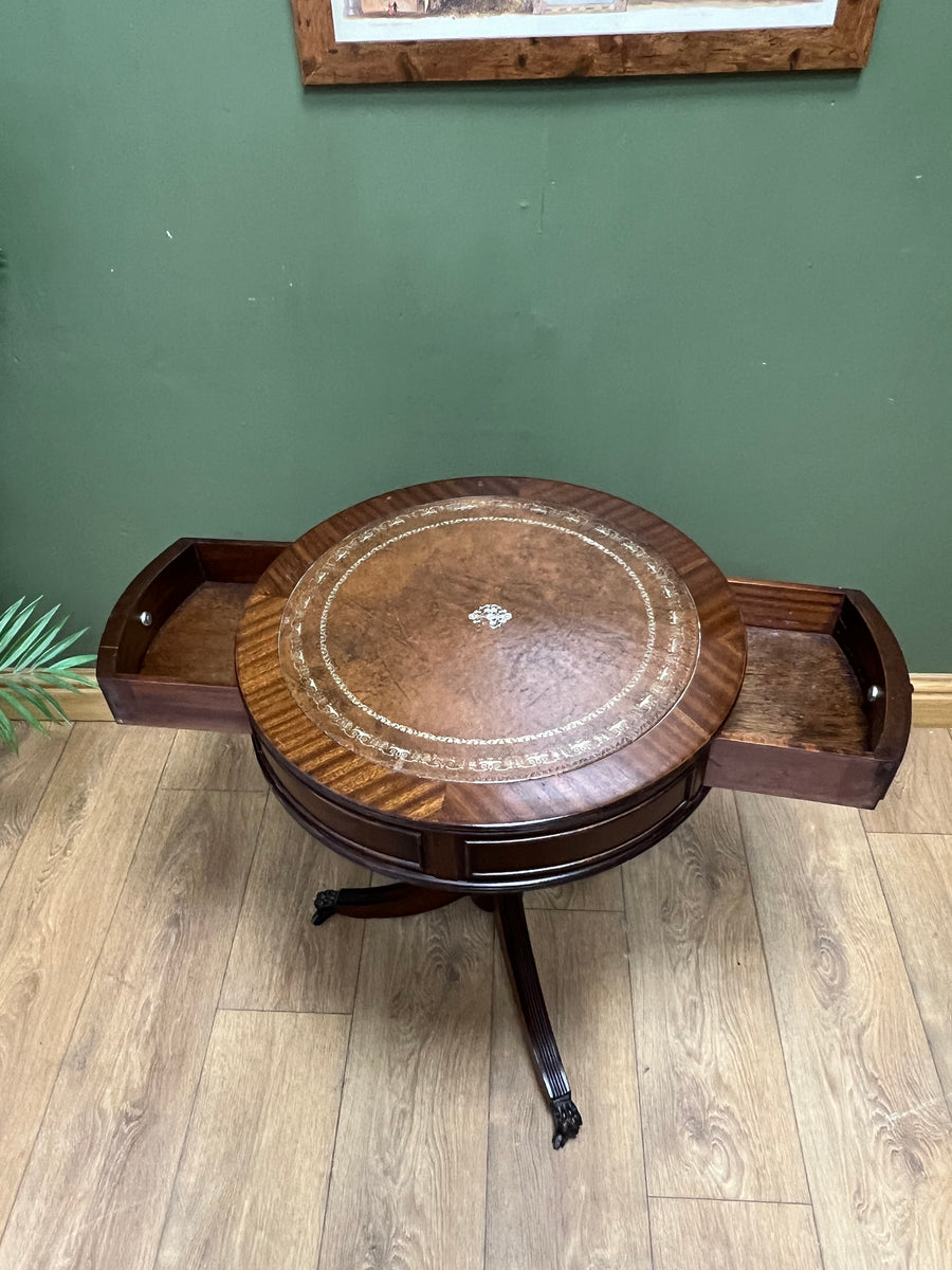 Pedestal Leather Top Drum Table (SKU241)