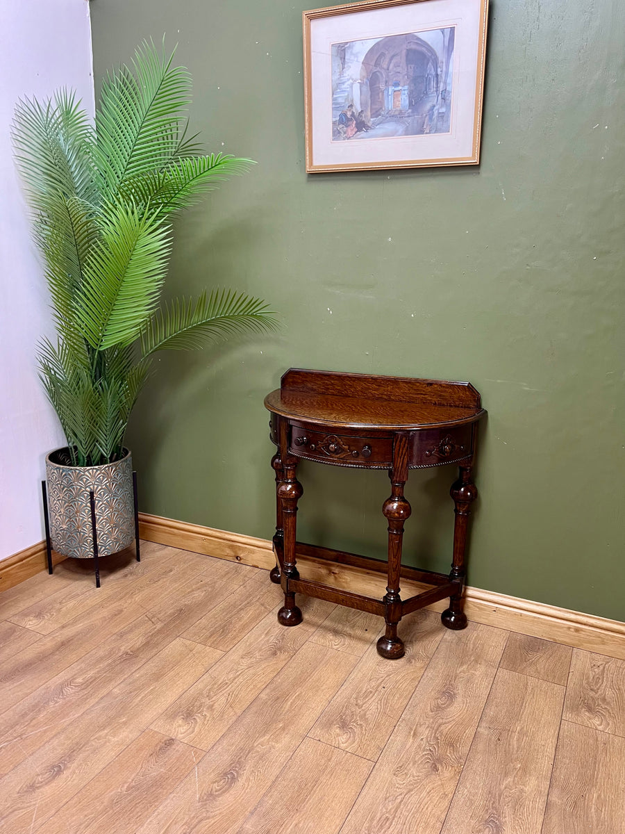 Antique Oak Demi Lune Console Hall Side Table (SKU236)