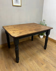 Vintage Farmhouse Style Pine Dining Table Black Base (SKU018)