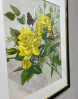 Yellow Roses Butterflies Black Framed (SKU442)
