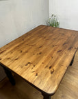 Vintage Farmhouse Style Pine Dining Table Black Base (SKU018)