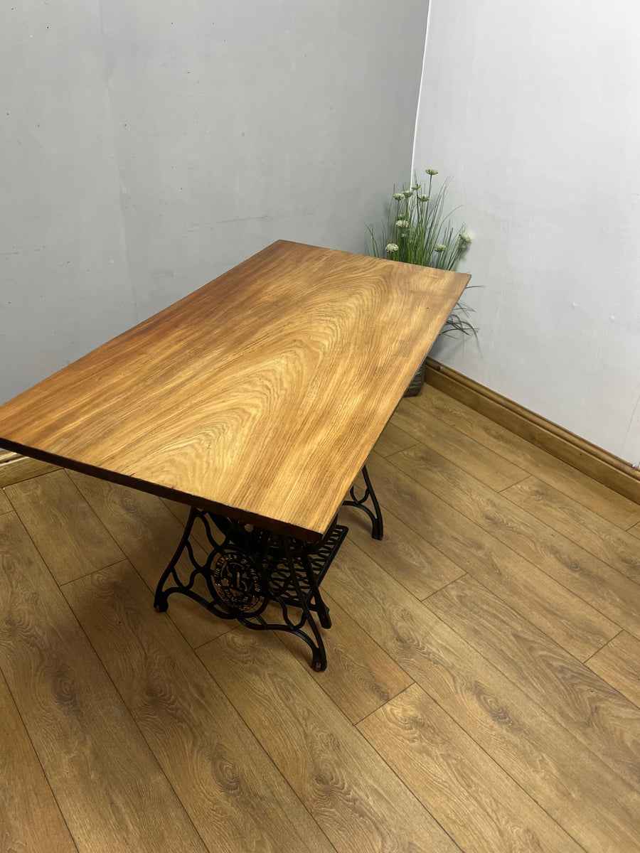 Vintage Desk/Table on Cast Iron Sewing Table Base (SKU141)
