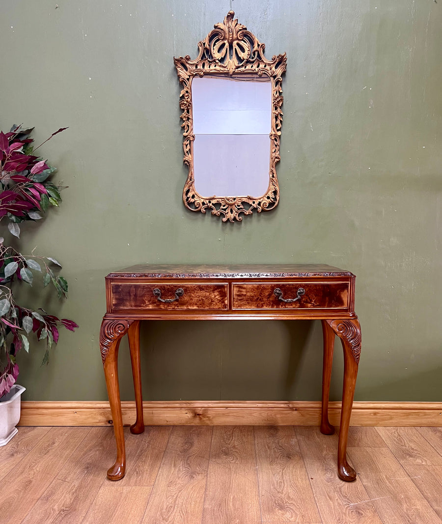 Vintage Burr Walnut Console Table With 2 Drawers (SKU247)