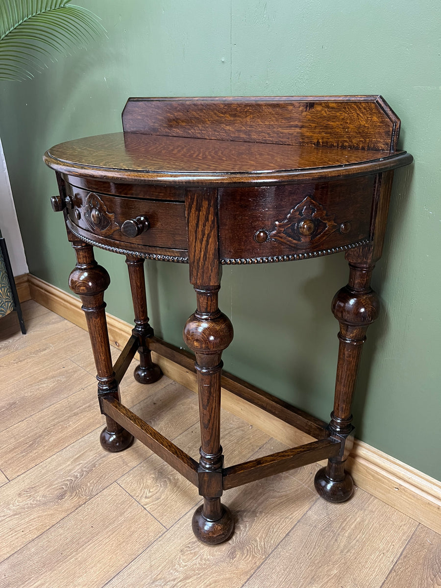 Antique Oak Demi Lune Console Hall Side Table (SKU236)