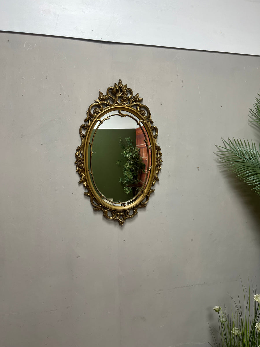 Vintage Ornate Framed Gold Oval Mirror (SKU283)