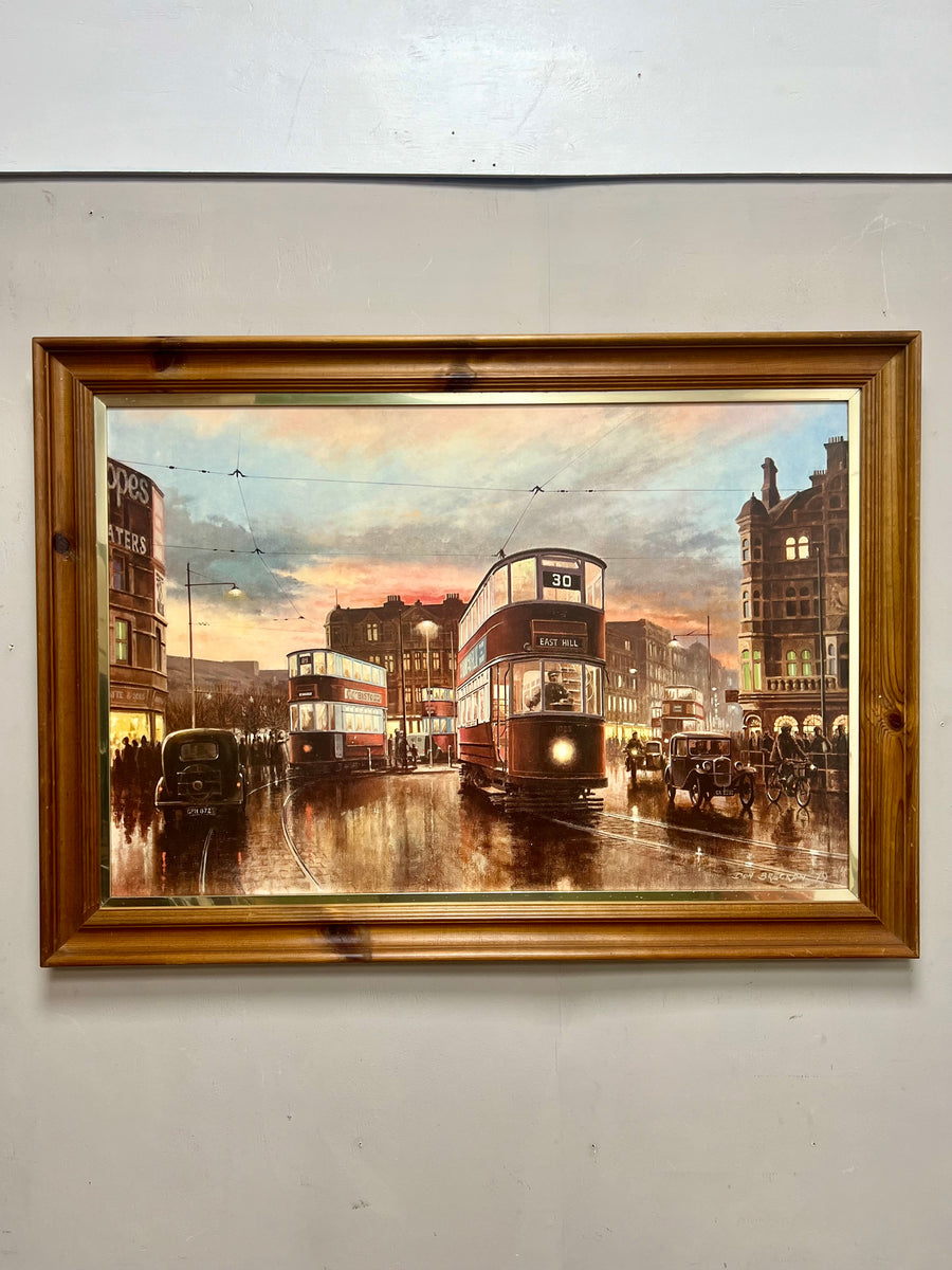 Vintage Wood Framed Print Don Breckon London Trams (SKU408)