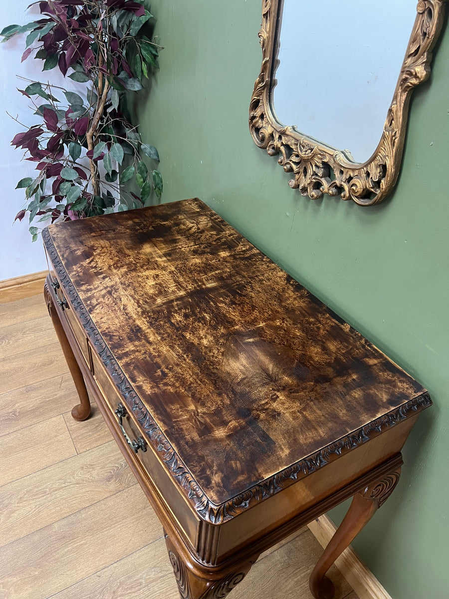 Vintage Burr Walnut Console Table With 2 Drawers (SKU247)