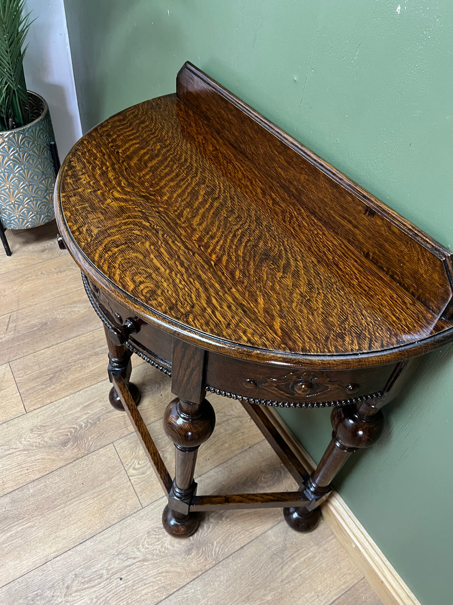 Antique Oak Demi Lune Console Hall Side Table (SKU236)