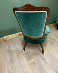 Victorian Antique Slipper Chair Royal Green Velvet With Button Back (SKU222)