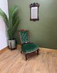 Victorian Antique Slipper Chair Royal Green Velvet With Button Back (SKU222)