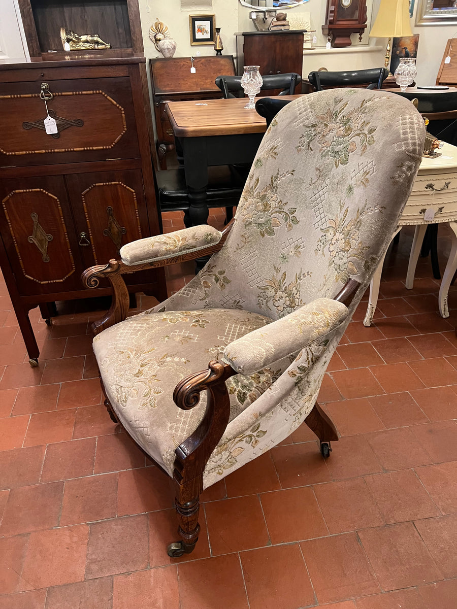 Early Victorian Rosewood Upholstered Arm Chair (SKU253)