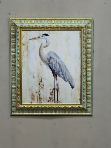 Green / Gold Framed Print Heron Wall Art (SKU424)