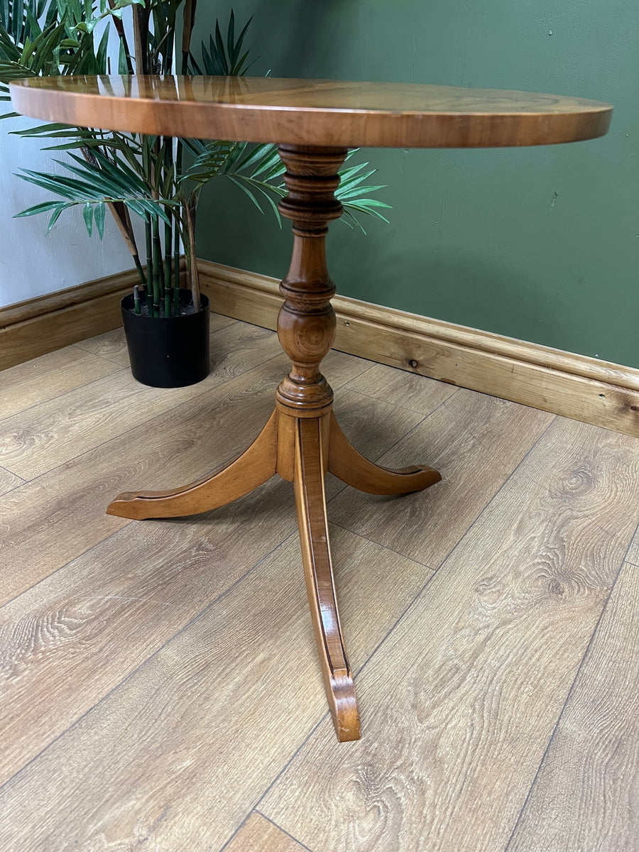 Yew Wood Circular Pedestal Side Table (SKU83)