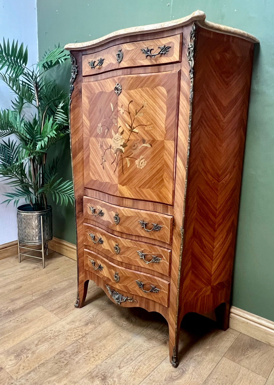 French Marquetry Inlaid Secretaire Marble Top (SKU248)