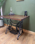 Wooden Top Desk With Singer Sewing Cast Iron Base (SKU129)