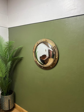 Mid Century Large Convex Porthole Brass Mirror (SKU343)