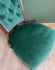 Victorian Antique Slipper Chair Royal Green Velvet With Button Back (SKU222)