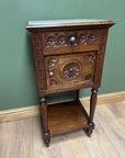 Antique French Nightstand Carved Oak Marble Top (SKU168)