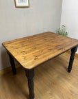 Vintage Farmhouse Style Pine Dining Table Black Base (SKU018)