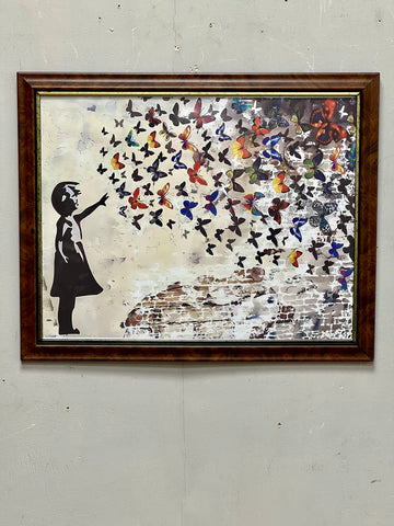 Framed Banksy Butterfly Girl (SKU445)