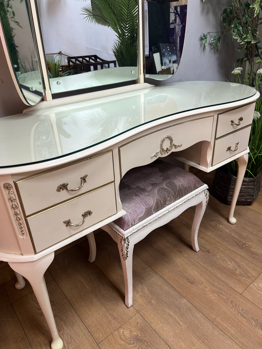 Vintage Olympus Triple Mirror Dressing Table And Stool (SKU173)