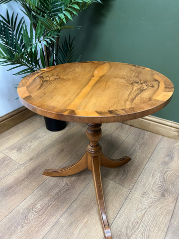 Yew Wood Circular Pedestal Side Table (SKU83)