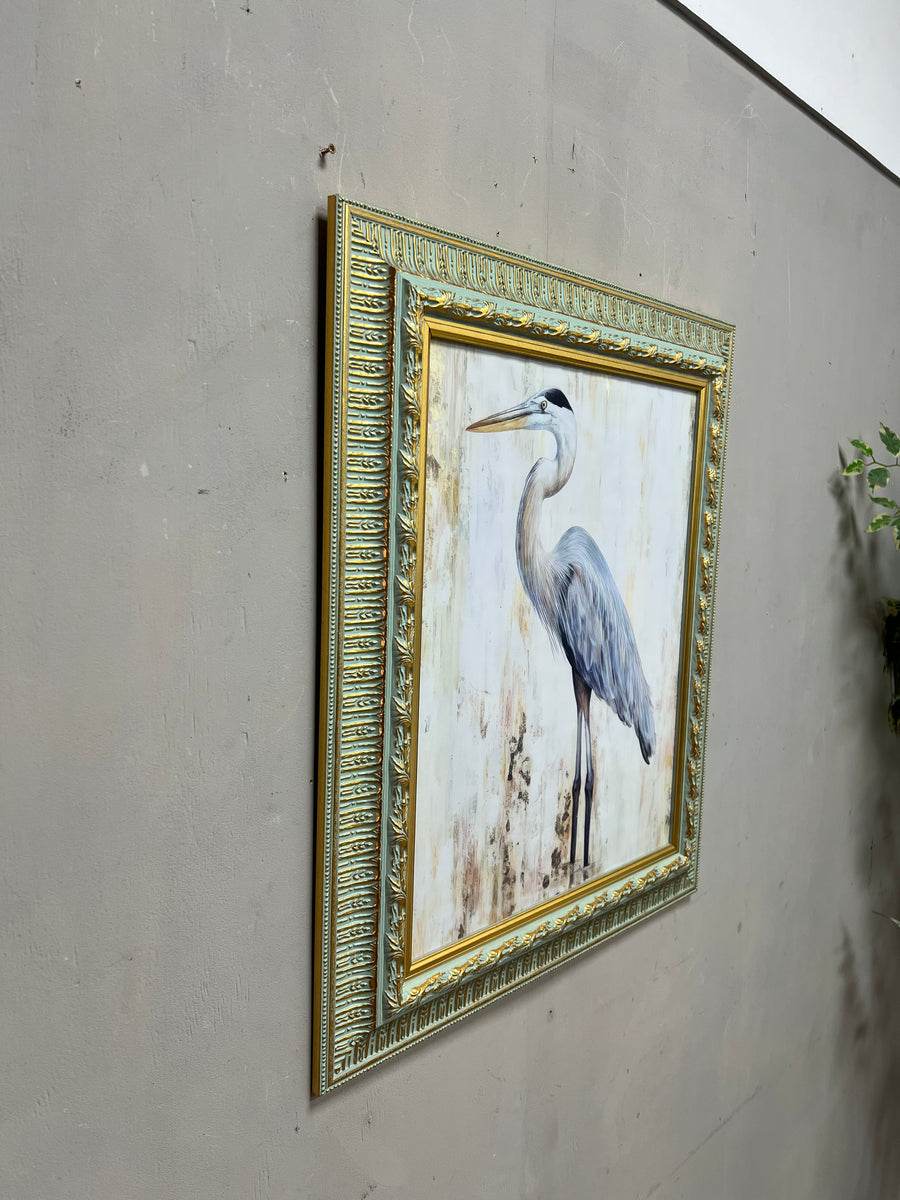 Green / Gold Framed Print Heron Wall Art (SKU424)