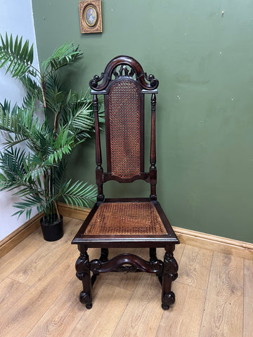 Antique 19th Century Walnut Carolean Style High Back Chair (SKU24)