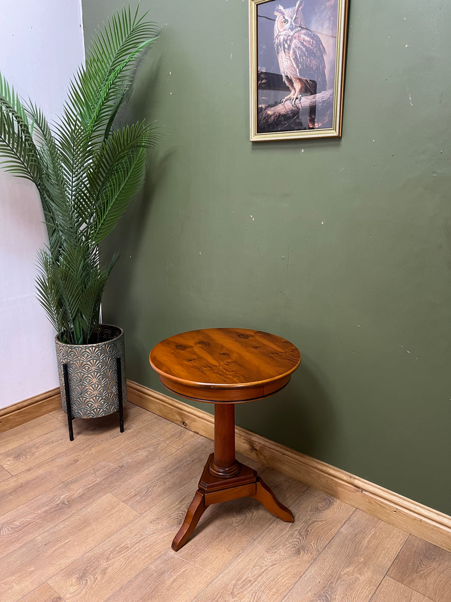 Pedestal Yew Wood Round Side Table (SKU62)