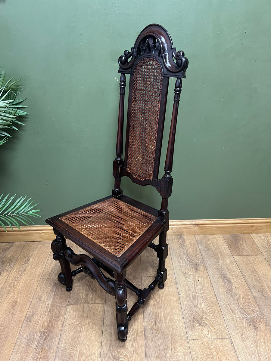 Antique 19th Century Walnut Carolean Style High Back Chair (SKU24)