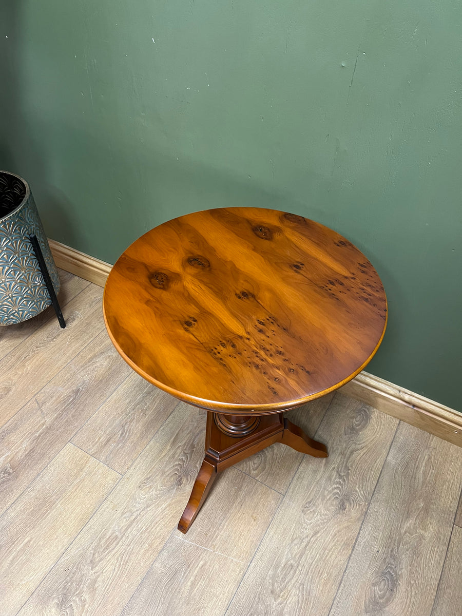 Pedestal Yew Wood Round Side Table (SKU62)