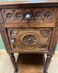 Antique French Nightstand Carved Oak Marble Top (SKU168)