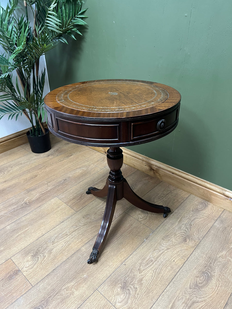 Pedestal Leather Top Drum Table (SKU241)