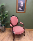 Victorian Walnut Upholstered Cameo Back Armchair (SKU241)