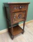 Antique French Nightstand Carved Oak Marble Top (SKU168)