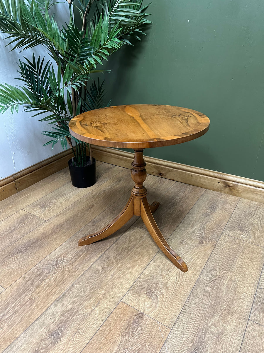 Yew Wood Circular Pedestal Side Table (SKU83)