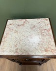 Antique French Nightstand Carved Oak Marble Top (SKU168)