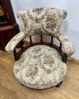 Antique Walnut Framed Upholstered Salon Tub Chair (SKU238)