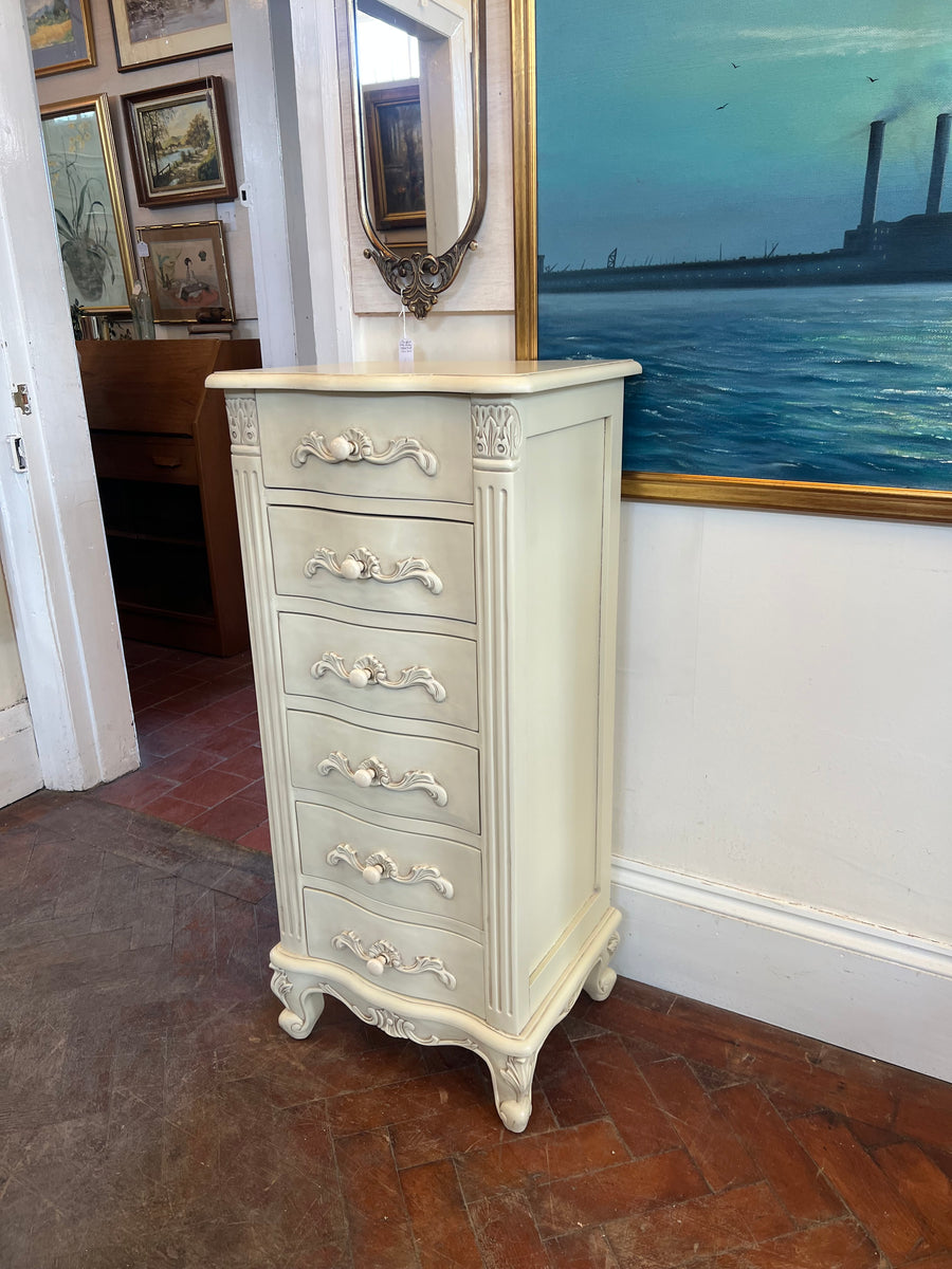 French Style Narrow White Chest Drawers (SKU174)