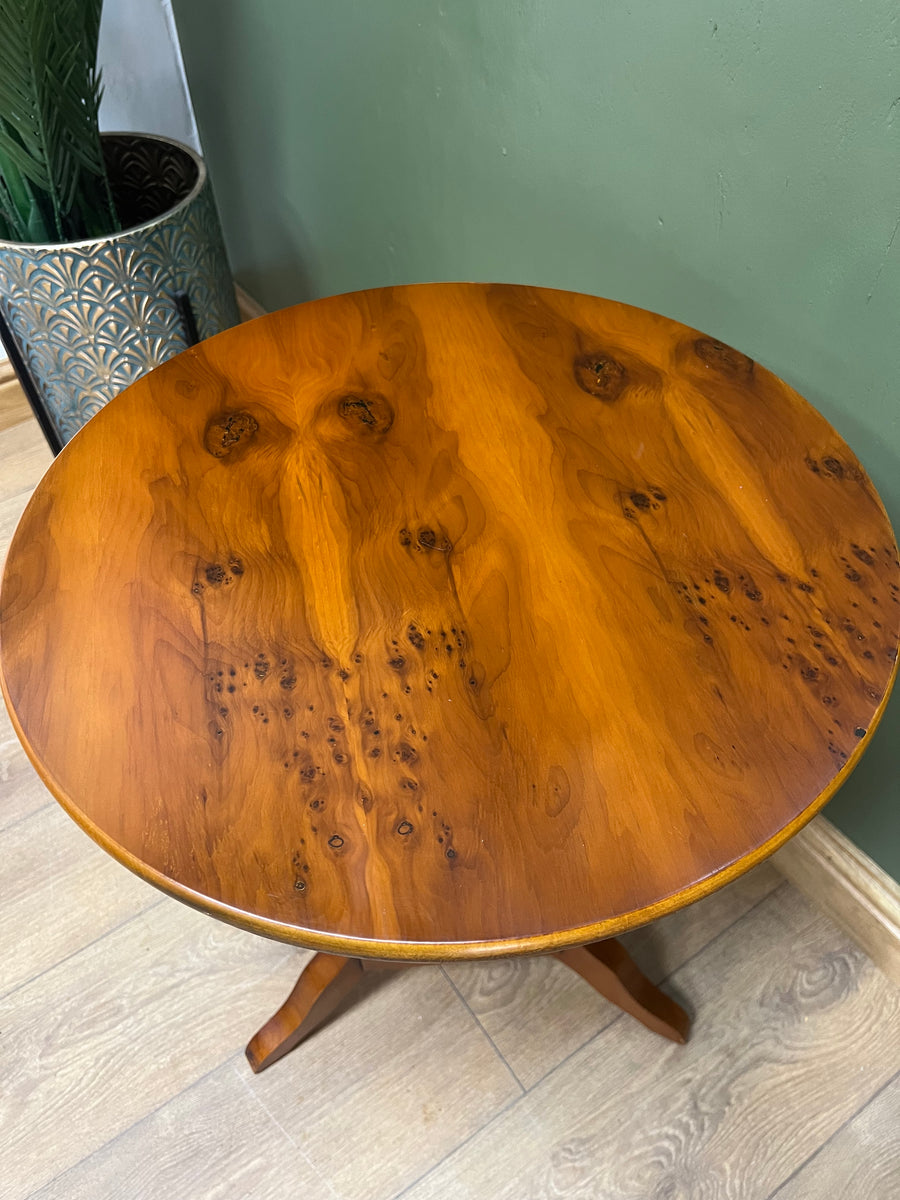 Pedestal Yew Wood Round Side Table (SKU62)